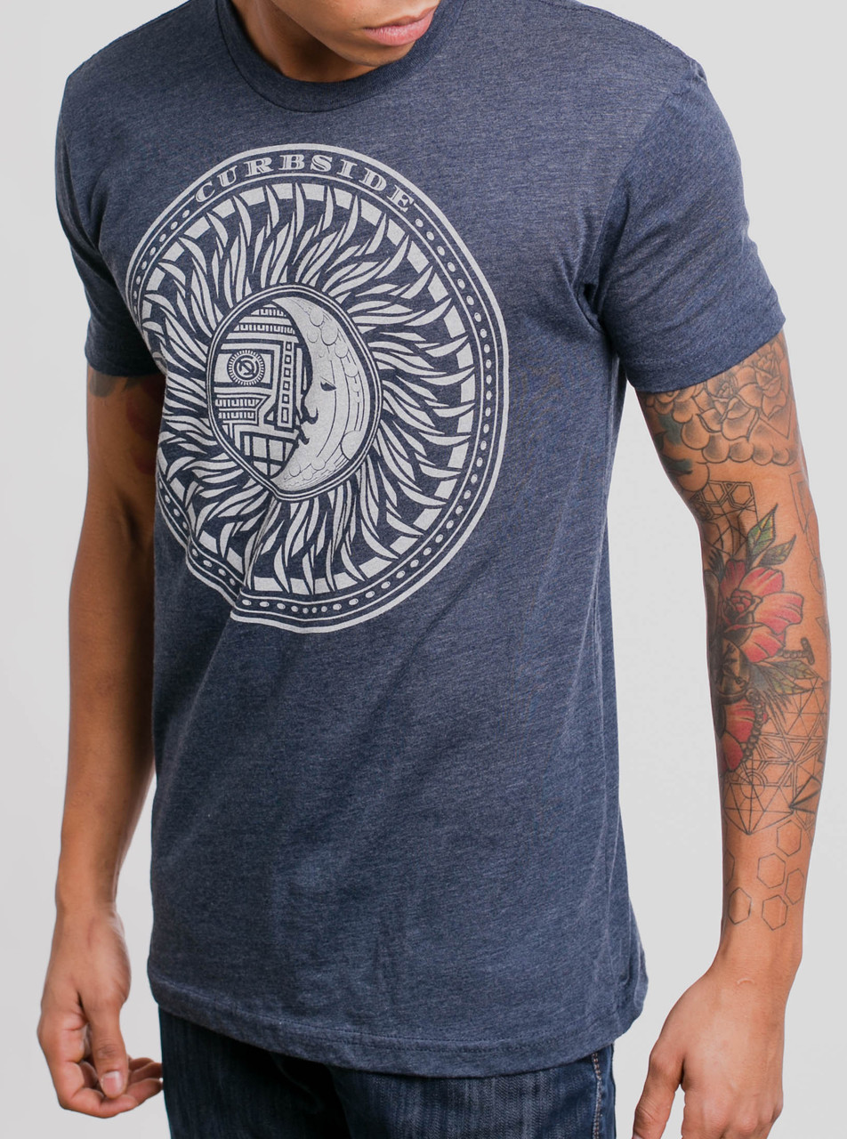 Eclipse - White on Heather Navy Men's T Shirt - Curbside Clothing