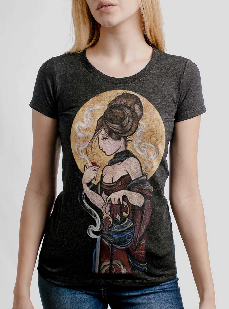 Moonlight Lady - Multicolor on Heather Black Triblend Womens T-Shirt