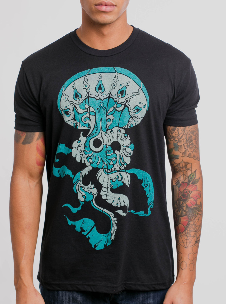 Jellyfish - Multicolor on Black Mens T-Shirt