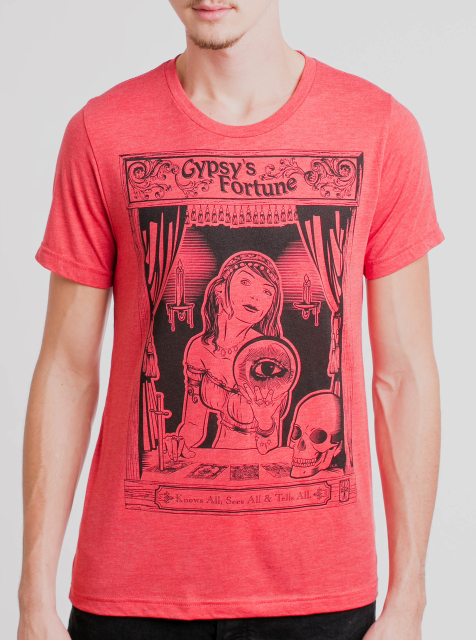 Gypsies' Fortune - Black on Red Triblend Mens T Shirt
