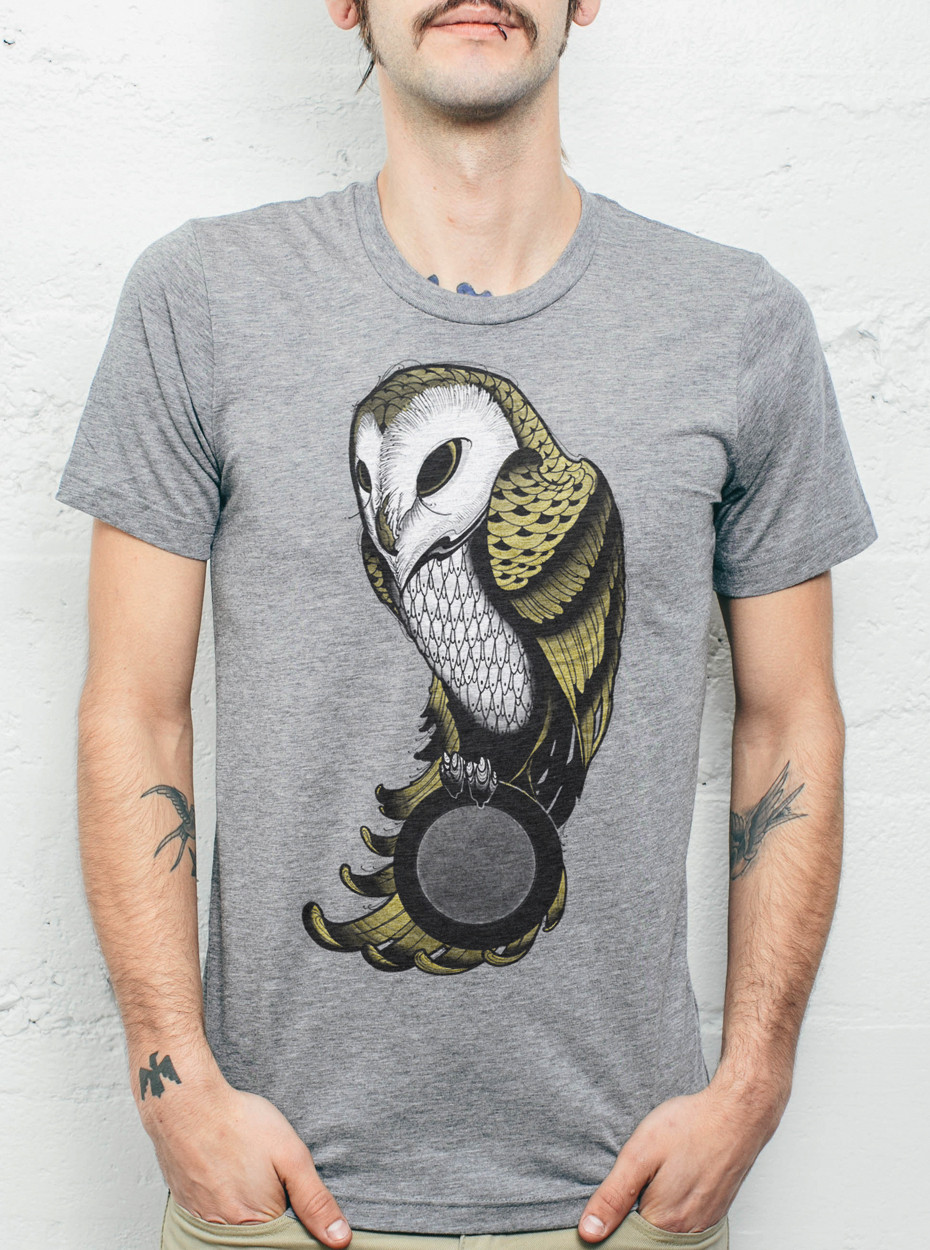 Owl - Multicolor on Heather Grey Triblend Mens T Shirt