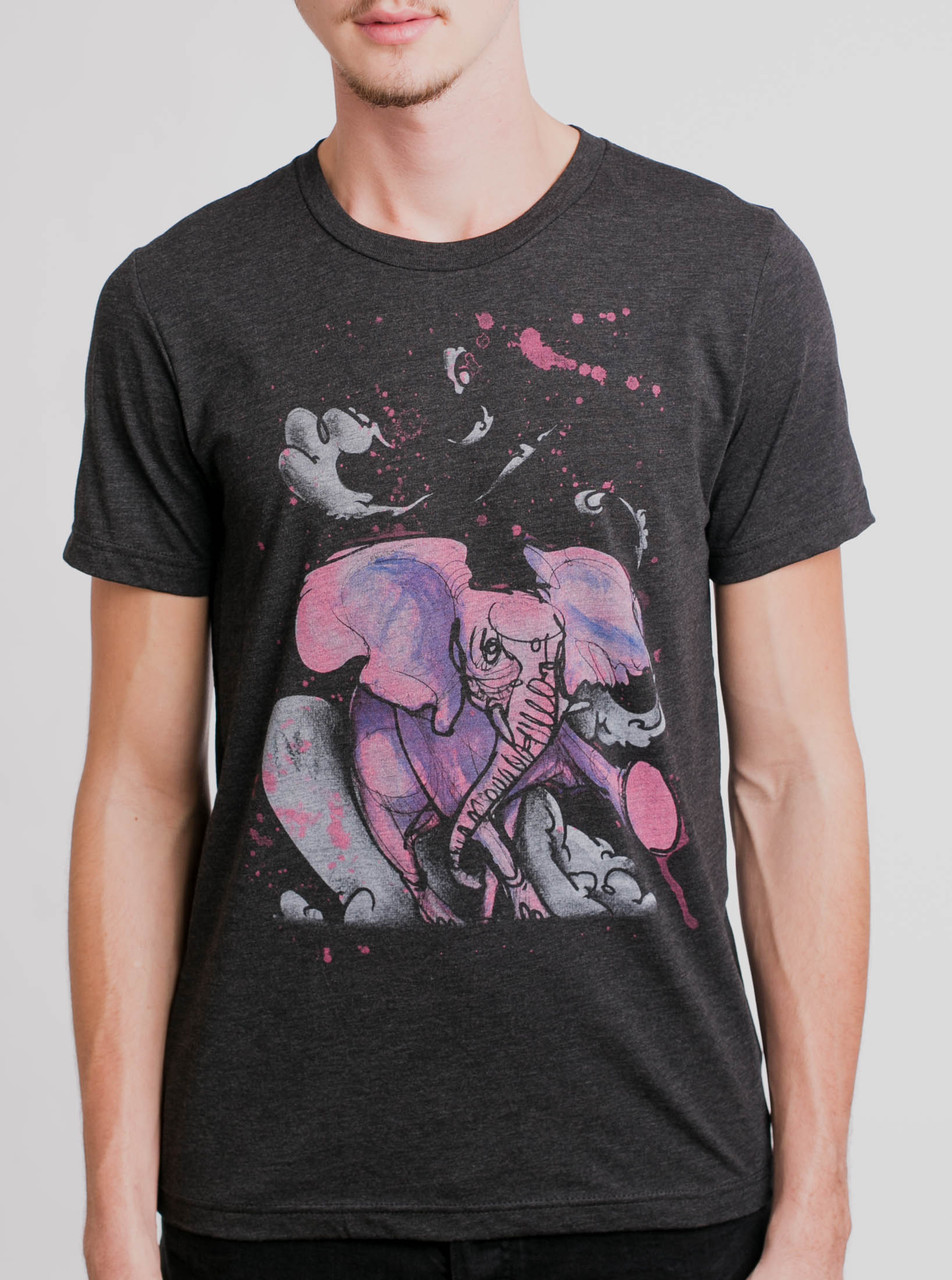 Elephant Run - Multicolor on Heather Black Triblend Mens T Shirt
