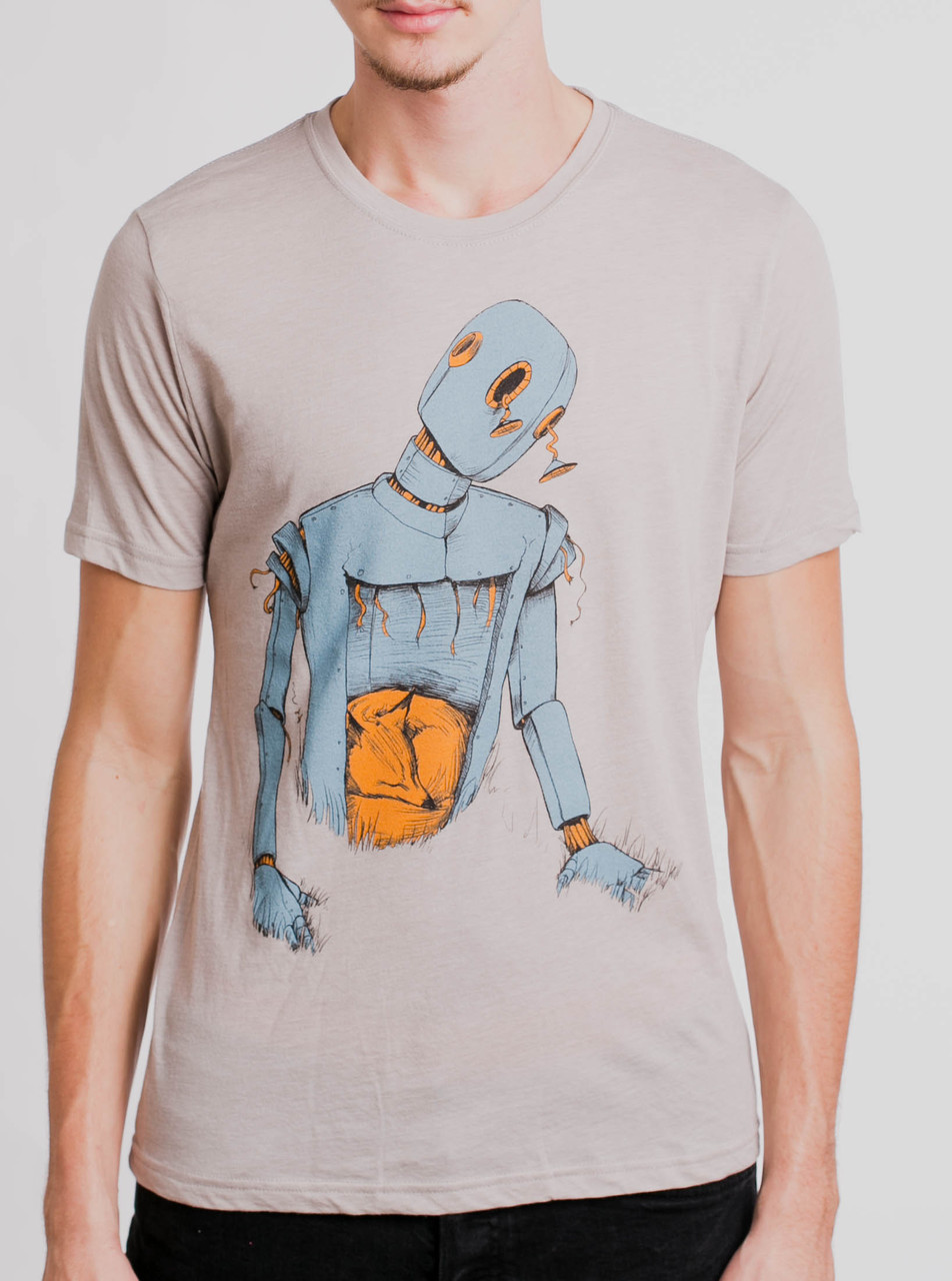 Fox & the Robot - Multicolor on Heather Silver Mens T Shirt