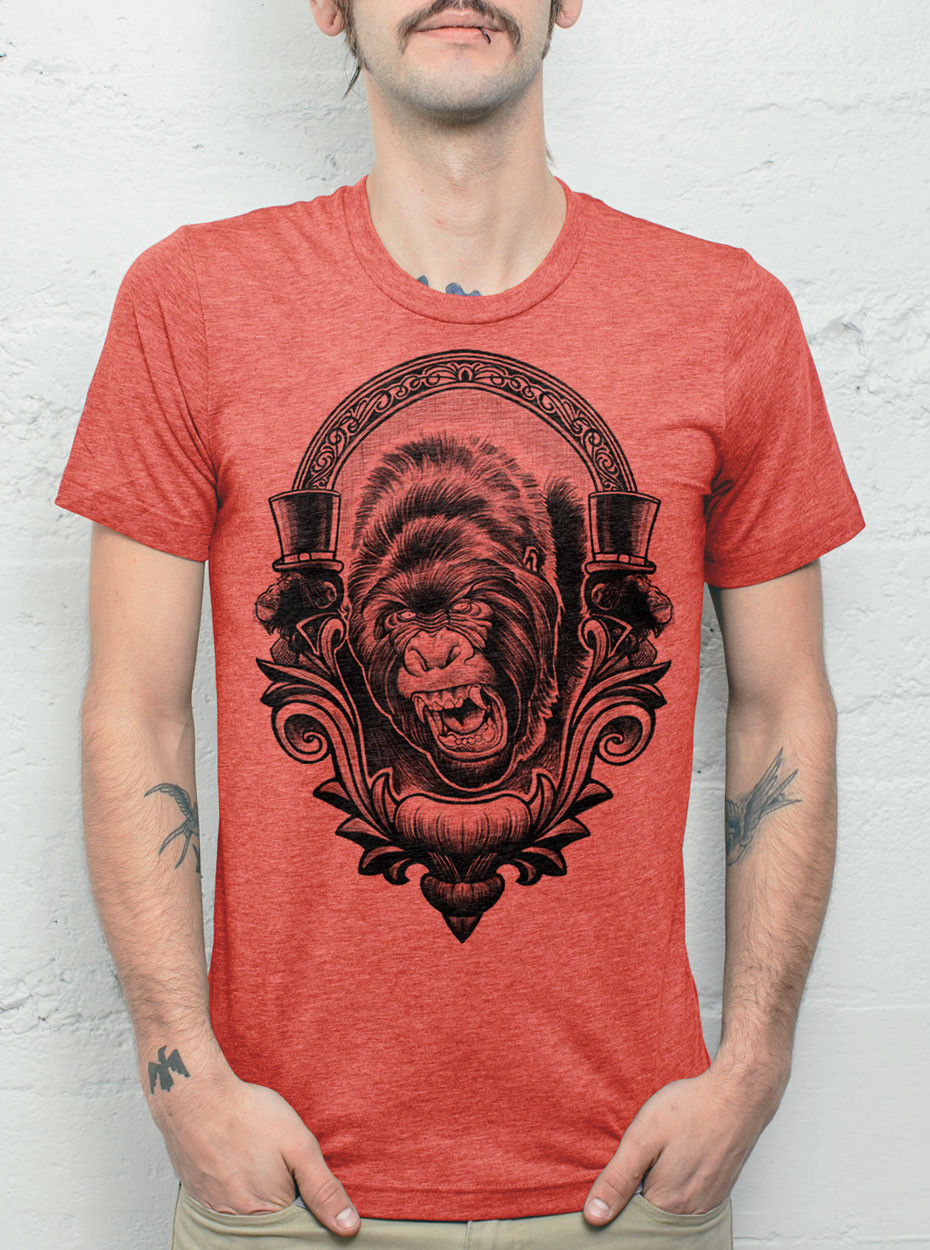 Silverback- Black on Heather Red Triblend Mens T Shirt