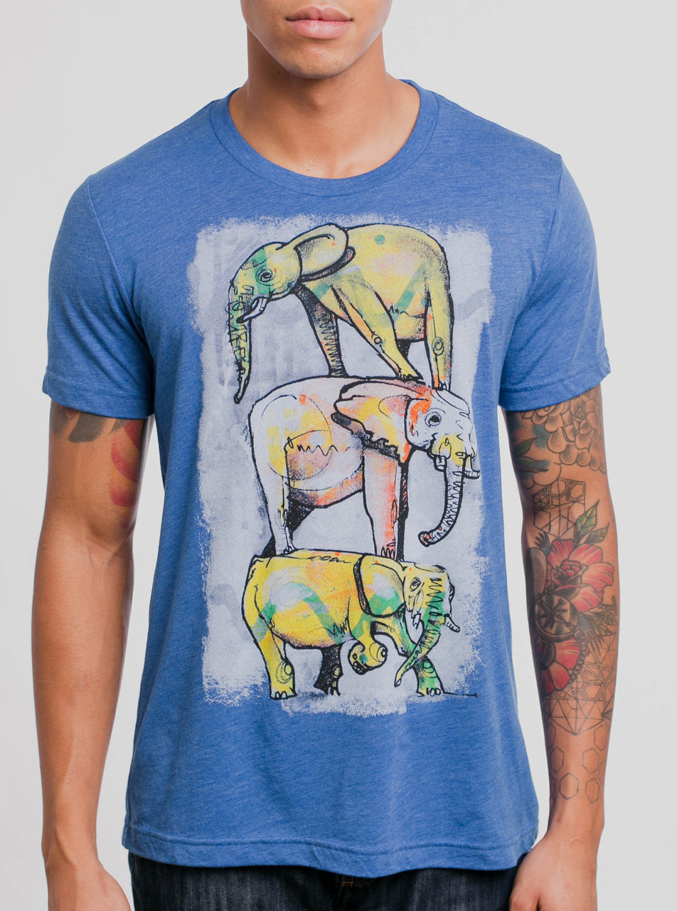 Elephant Stack - Multicolor on Heather Royal Triblend Mens T Shirt