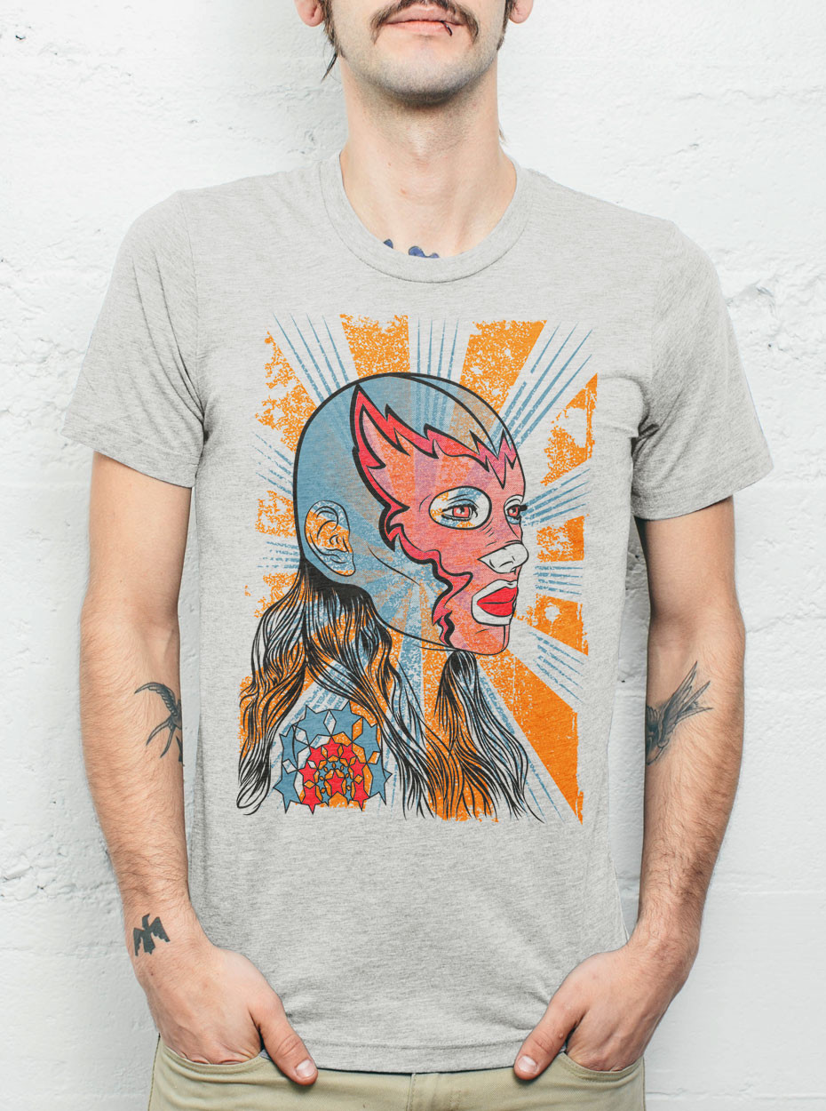 Luchadora - Multicolor on Heather Silver Mens T Shirt