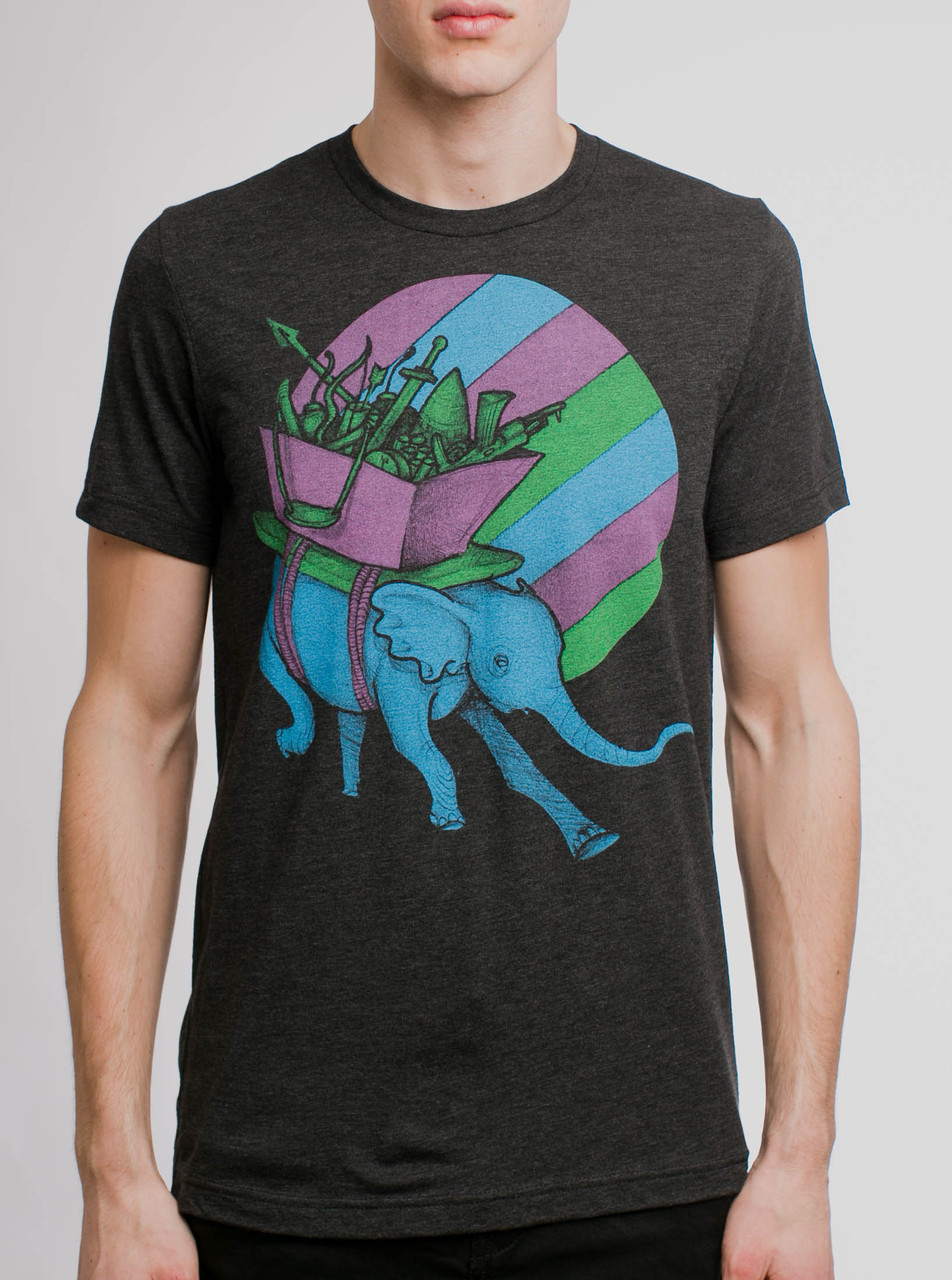 Elephant War - Multicolor on Heather Black Triblend Mens T Shirt