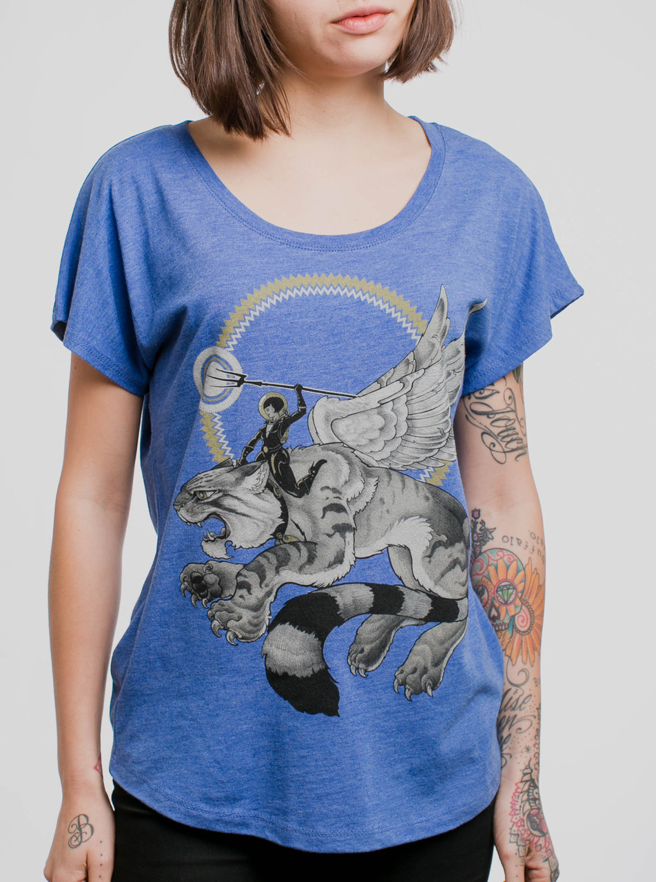 Battle Cat Multicolor on Heather Royal Triblend Womens Dolman T Shirt