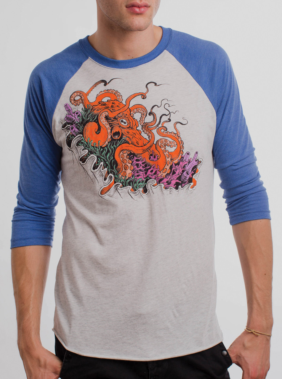 Octopus - Multicolor on Heather White and Royal Triblend Raglan