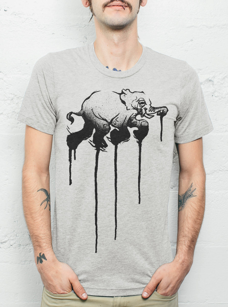 Elephant Drip - Black on Heather Silver Mens T-Shirt