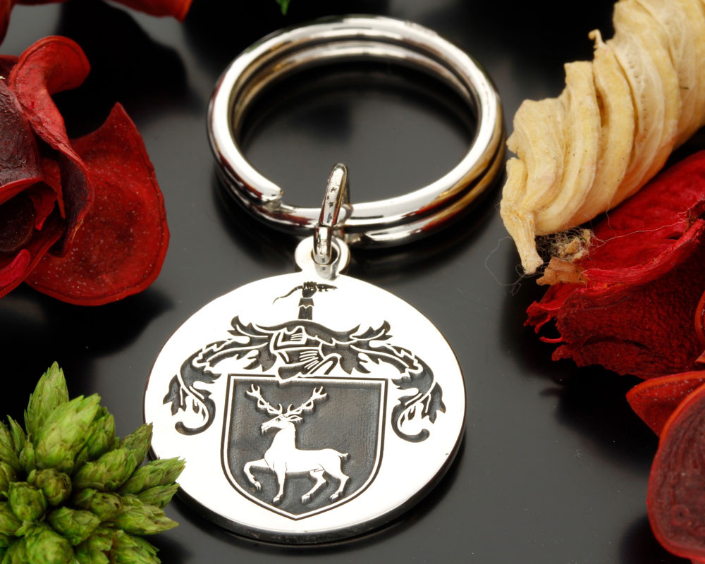Family Crest Personalised Round Sterling Silver Key Ring Laser Engraved