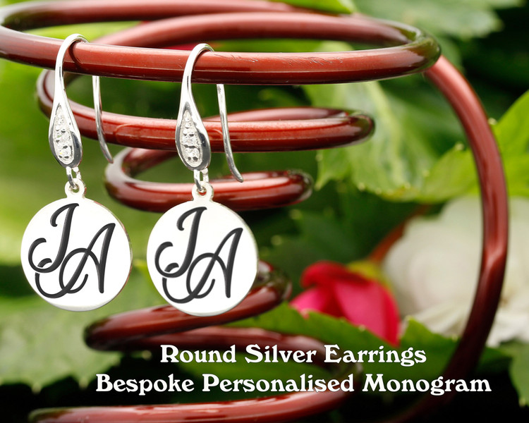 Round Personalised Monogram Silver Earrings