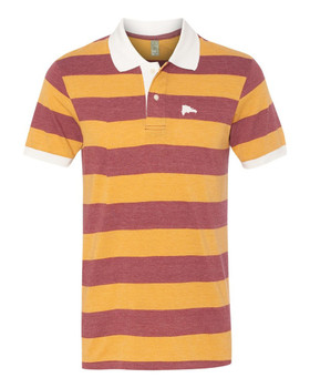 Hispaniola Port & Trade Company | DR Map Vintage Burgundy-Gold Premium Fitted Stripe Polo Hispaniola Port & Trade Company | DR Map Vintage Burgundy-Gold Premium Fitted Stripe Polo