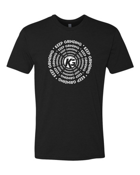 Keep Grinding Apparel | Moving Weight Cadi Art - on a Black 100% Cotton Slim-Fit Crew Tees Keep Grinding Apparel | Moving Weight Cadi Art - on a Black 100% Cotton Slim-Fit Crew Tees