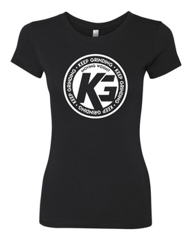 Keep Grinding Apparel | Circa Art - on a Black 100% Cotton Slim-Fit Ladies Tee Keep Grinding Apparel | Circa Art - on a Black 100% Cotton Slim-Fit Ladies Tee