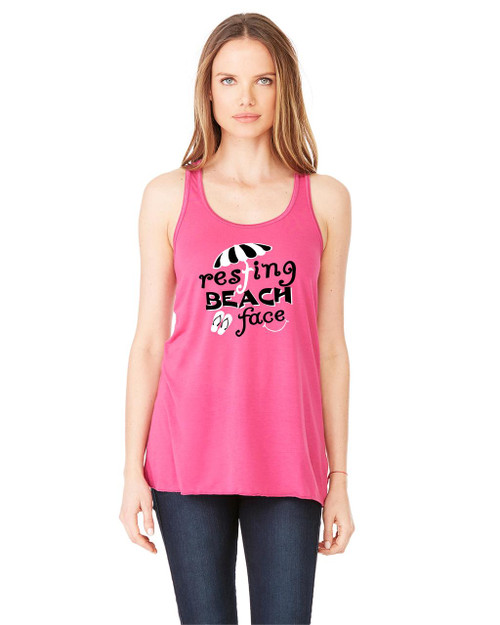 Resting Beach Face Ladies Flowy Racerback Tank Resting Beach Face Ladies Flowy Racerback Tank