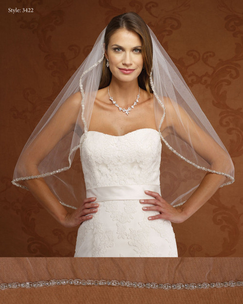 Marionat Bridal Veils 3422-Rhinestone Beaded Edge-The Bridal Veil Company Marionat Bridal Veils 3422-Rhinestone Beaded Edge-The Bridal Veil Company