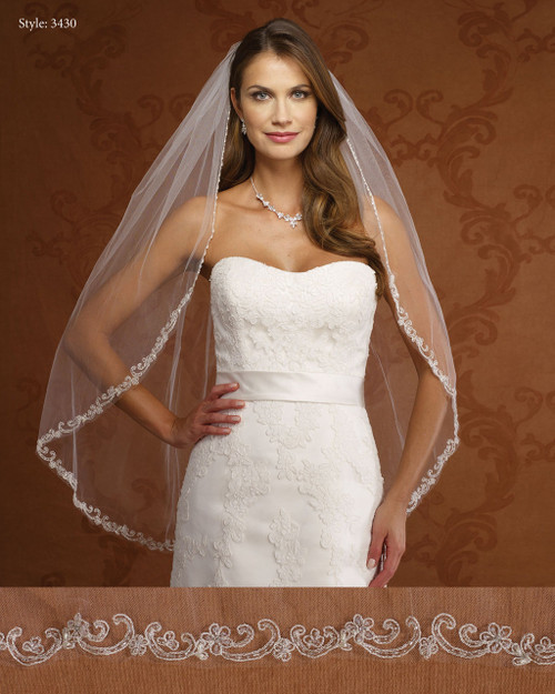 Marionat Bridal Veils 3430-Beaded Embroidered Flowers-The Bridal Veil Company Marionat Bridal Veils 3430-Beaded Embroidered Flowers-The Bridal Veil Company