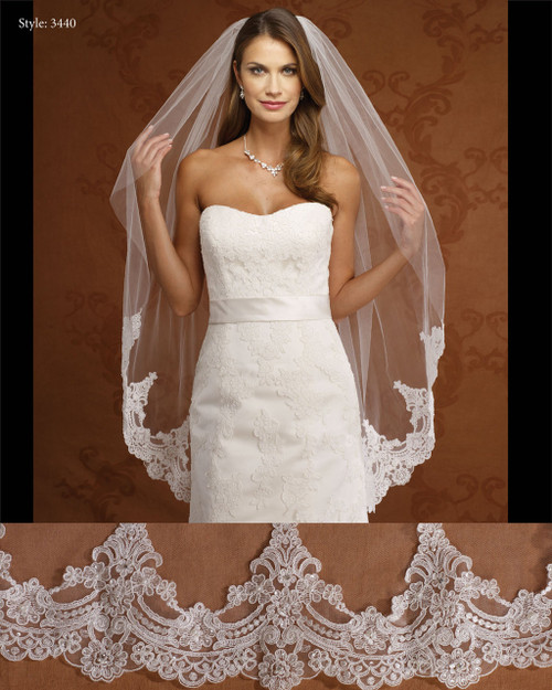 Marionat Bridal Veils 3440- Beaded Lace Veil-The Bridal Veil Company Marionat Bridal Veils 3440- Beaded Lace Veil-The Bridal Veil Company