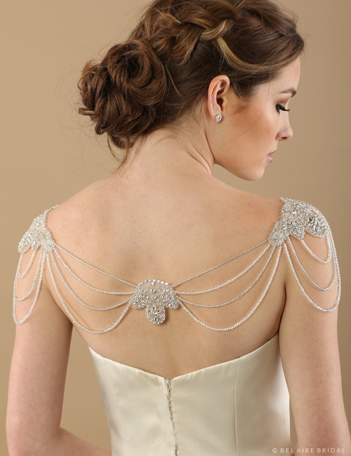 Bel Aire Bridal SH208 Crystal and silver bead shoulder jewelry Bel Aire Bridal SH208 Crystal and silver bead shoulder jewelry