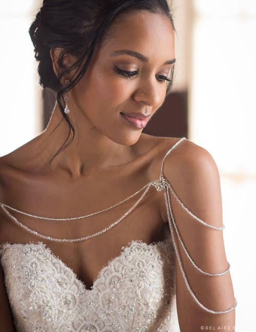 Bel Aire Bridal SH209 - Silver bead and crystal shoulder jewelry Bel Aire Bridal SH209 - Silver bead and crystal shoulder jewelry
