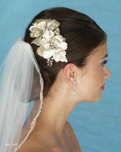Marionat Bridal 4667 Gold and Ivory Fabric Flower Clip - Le Crystal Collection Marionat Bridal 4667 Gold and Ivory Fabric Flower Clip - Le Crystal Collection
