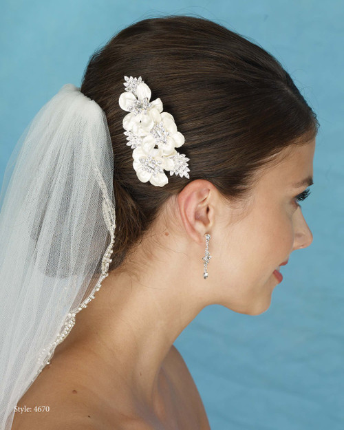 Marionat Bridal 4670 Fabric Flower Comb with Rhinestones - Le Crystal Collection Marionat Bridal 4670 Fabric Flower Comb with Rhinestones - Le Crystal Collection
