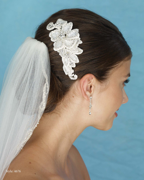 Marionat Bridal 4676 Lace Flower Comb with Rhinestones - Le Crystal Collection Marionat Bridal 4676 Lace Flower Comb with Rhinestones - Le Crystal Collection