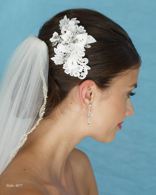 Marionat Bridal 4677 Lace Flower Clip with Rhinestones - Le Crystal Collection Marionat Bridal 4677 Lace Flower Clip with Rhinestones - Le Crystal Collection