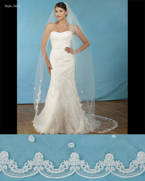 Marionat Bridal Veils 3454-108” Lace scalloped veil with lace flower -The Bridal Veil Company Marionat Bridal Veils 3454-108” Lace scalloped veil with lace flower -The Bridal Veil Company