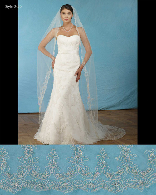 Marionat Bridal Veils 3460- Silver embroidered scallop 108” Inches Long -The Bridal Veil Company Marionat Bridal Veils 3460- Silver embroidered scallop 108” Inches Long -The Bridal Veil Company