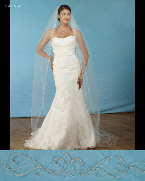Marionat Bridal Veils 3474- Silver embroidered beaded veil 108” Inches Long -The Bridal Veil Company Marionat Bridal Veils 3474- Silver embroidered beaded veil 108” Inches Long -The Bridal Veil Company