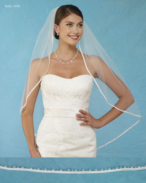 Marionat Bridal Veils 3450- Biased Ribbon Edge with Beads, Pearls, Crystals, Rhinestones -The Bridal Veil Company Marionat Bridal Veils 3450- Biased Ribbon Edge with Beads, Pearls, Crystals, Rhinestones -The Bridal Veil Company