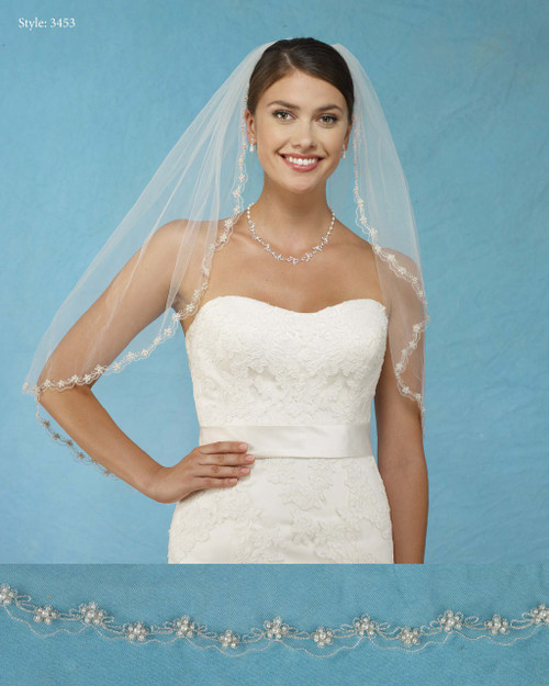 Marionat Bridal Veils 3453 - Scalloped Veil with Pearl Flowers and Embroidery - The Bridal Veil Company Marionat Bridal Veils 3453 - Scalloped Veil with Pearl Flowers and Embroidery - The Bridal Veil Company