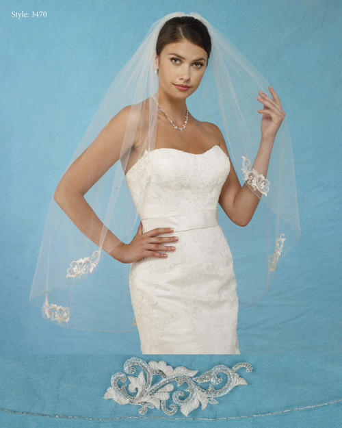 Marionat Bridal Veils 3470 - Embroidered Appliques Rhinestones - The Bridal Veil Company Marionat Bridal Veils 3470 - Embroidered Appliques Rhinestones - The Bridal Veil Company