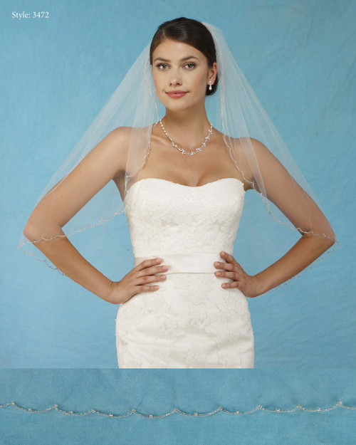 Marionat Bridal Veils 3472 - Beaded Scallop with Rhinestones in Settings - The Bridal Veil Company Marionat Bridal Veils 3472 - Beaded Scallop with Rhinestones in Settings - The Bridal Veil Company