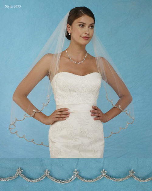 Marionat Bridal Veils 3473 - Double Row Rhinestone Scallop - The Bridal Veil Company Marionat Bridal Veils 3473 - Double Row Rhinestone Scallop - The Bridal Veil Company
