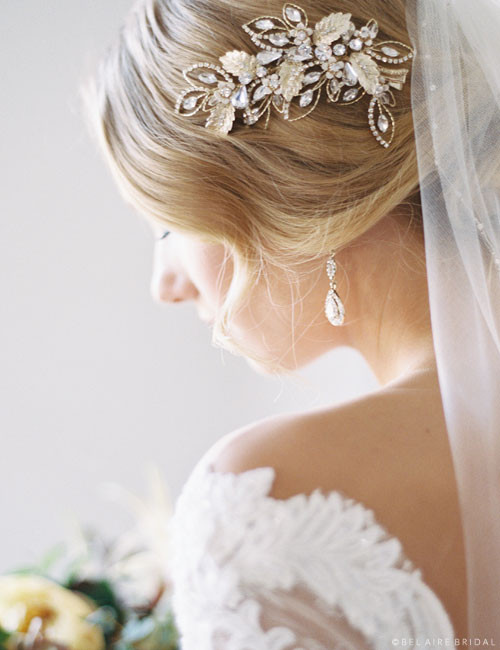 Bel Aire Bridal Headband 6721 - Wired clip of leaves with rhinestones Bel Aire Bridal Headband 6721 - Wired clip of leaves with rhinestones