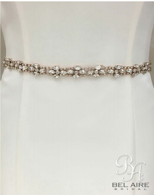Bel Aire Bridal Belt BT079 - Narrow Rhinestone Belt (Rose Gold or Silver) Bel Aire Bridal Belt BT079 - Narrow Rhinestone Belt (Rose Gold or Silver)