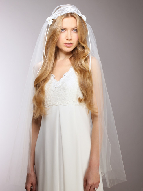Ivory Vintage Lace Juliet Veil with Rosebuds, White Vintage Lace Juliet Veil with Rosebuds Ivory Vintage Lace Juliet Veil with Rosebuds, White Vintage Lace Juliet Veil with Rosebuds