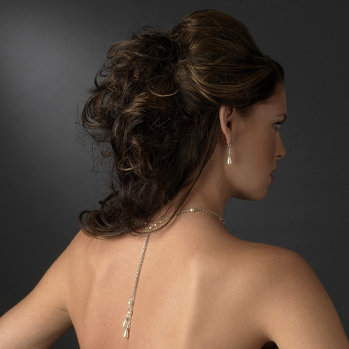 Elegant Silver/Clear Ivory Lariat Back Drop Necklace & Earring Set Elegant Silver/Clear Ivory Lariat Back Drop Necklace & Earring Set