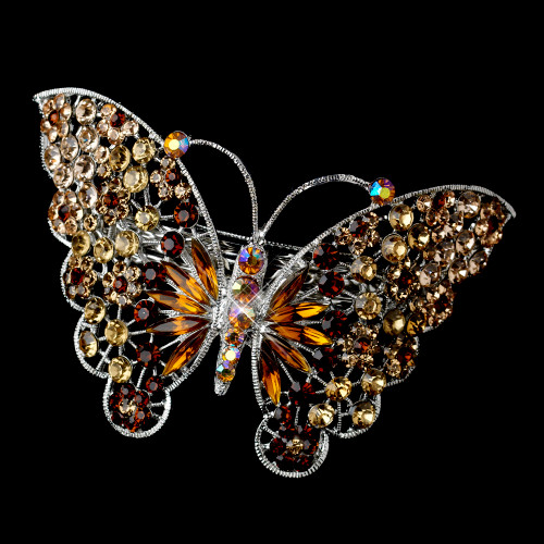 Silver Topaz AB Rhinestone Butterfly Barrette 5090 XXL Silver Topaz AB Rhinestone Butterfly Barrette 5090 XXL