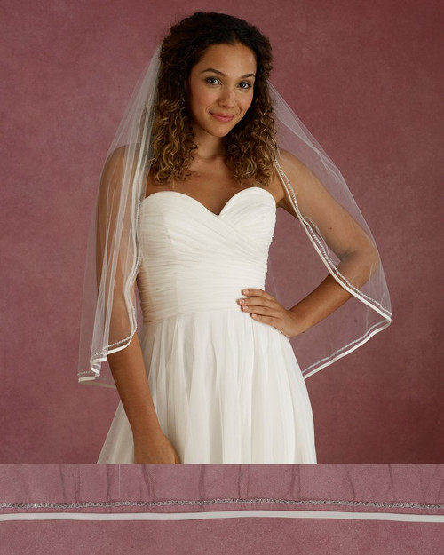Marionat Bridal Veils 3670 - 34” Long bias satin and rhinestone edge - The Bridal Veil Company Marionat Bridal Veils 3670 - 34” Long bias satin and rhinestone edge - The Bridal Veil Company