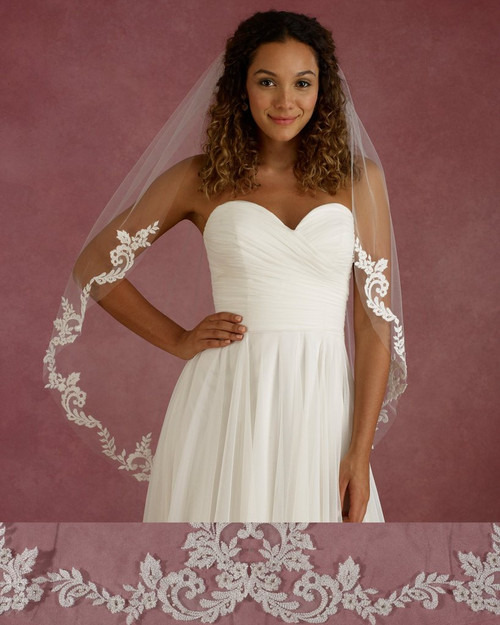 Marionat Bridal Veils 3674 - 40” Long lace veil with pearls and rhinestone - The Bridal Veil Company Marionat Bridal Veils 3674 - 40” Long lace veil with pearls and rhinestone - The Bridal Veil Company
