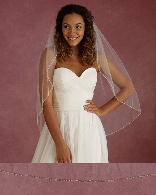 Marionat Bridal Veils 3675 - 32” Long champagne pearl and crystal edge - The Bridal Veil Company Marionat Bridal Veils 3675 - 32” Long champagne pearl and crystal edge - The Bridal Veil Company