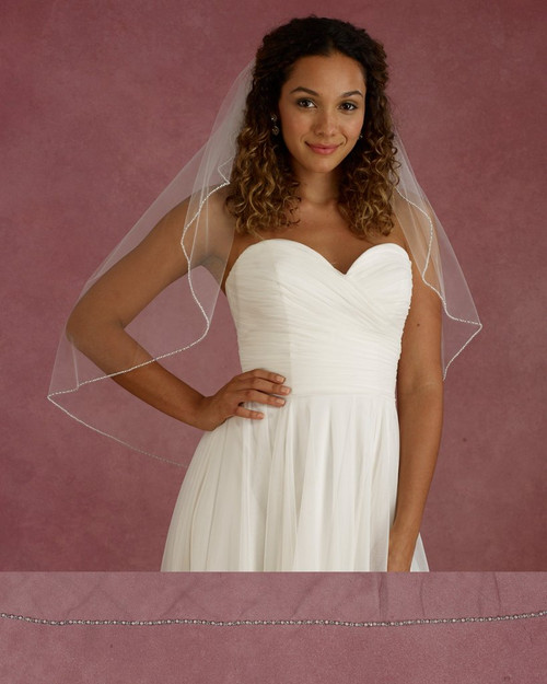 Marionat Bridal Veils 3676 - 32” Long pearl rhinestone edge veil - The Bridal Veil Company Marionat Bridal Veils 3676 - 32” Long pearl rhinestone edge veil - The Bridal Veil Company