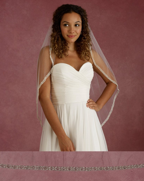 Marionat Bridal Veils 3679 - 36” Long rhinestone and pearl embroidered edge - The Bridal Veil Company Marionat Bridal Veils 3679 - 36” Long rhinestone and pearl embroidered edge - The Bridal Veil Company