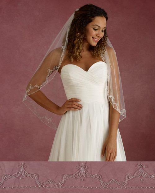 Marionat Bridal Veils 3683 - 33” Long beaded pearl design - The Bridal Veil Company Marionat Bridal Veils 3683 - 33” Long beaded pearl design - The Bridal Veil Company