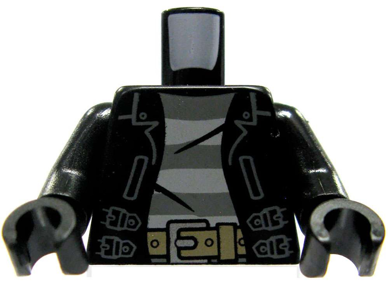 LEGO Minifigure Parts Black Leather Jacket with Striped Shirt Torso