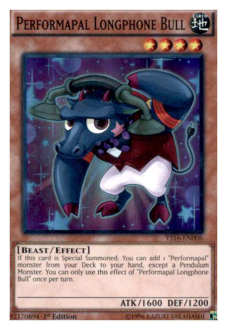 YuGiOh 2016 Starter Deck Yuya Single Card Super Rare Performapal Longphone Bull YS16EN006 ToyWiz